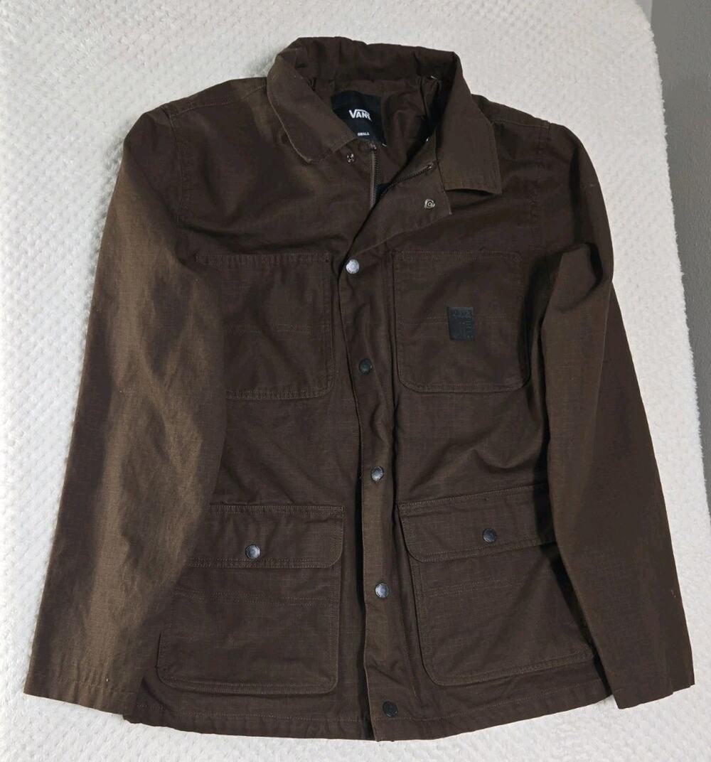 Vans Utility Field Jacket Men's Small Brown Invisible Hood Ripstop Full Zip